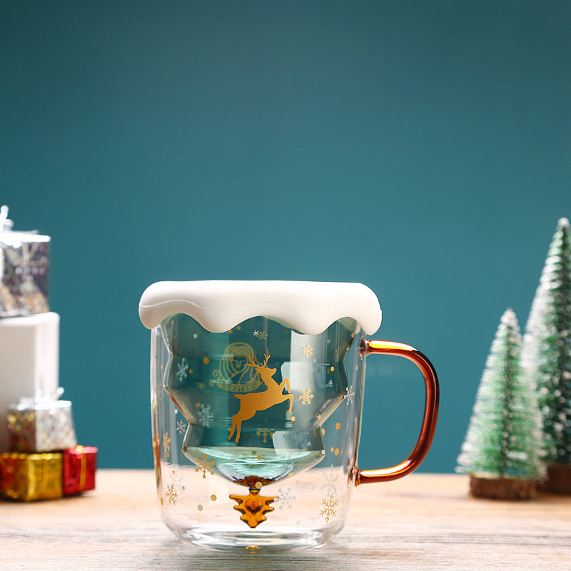 High Borosilicate Christmas Tree Double Glass Water Cup - Bellarte Enchanté High Borosilicate Christmas Tree Double Glass Water Cup